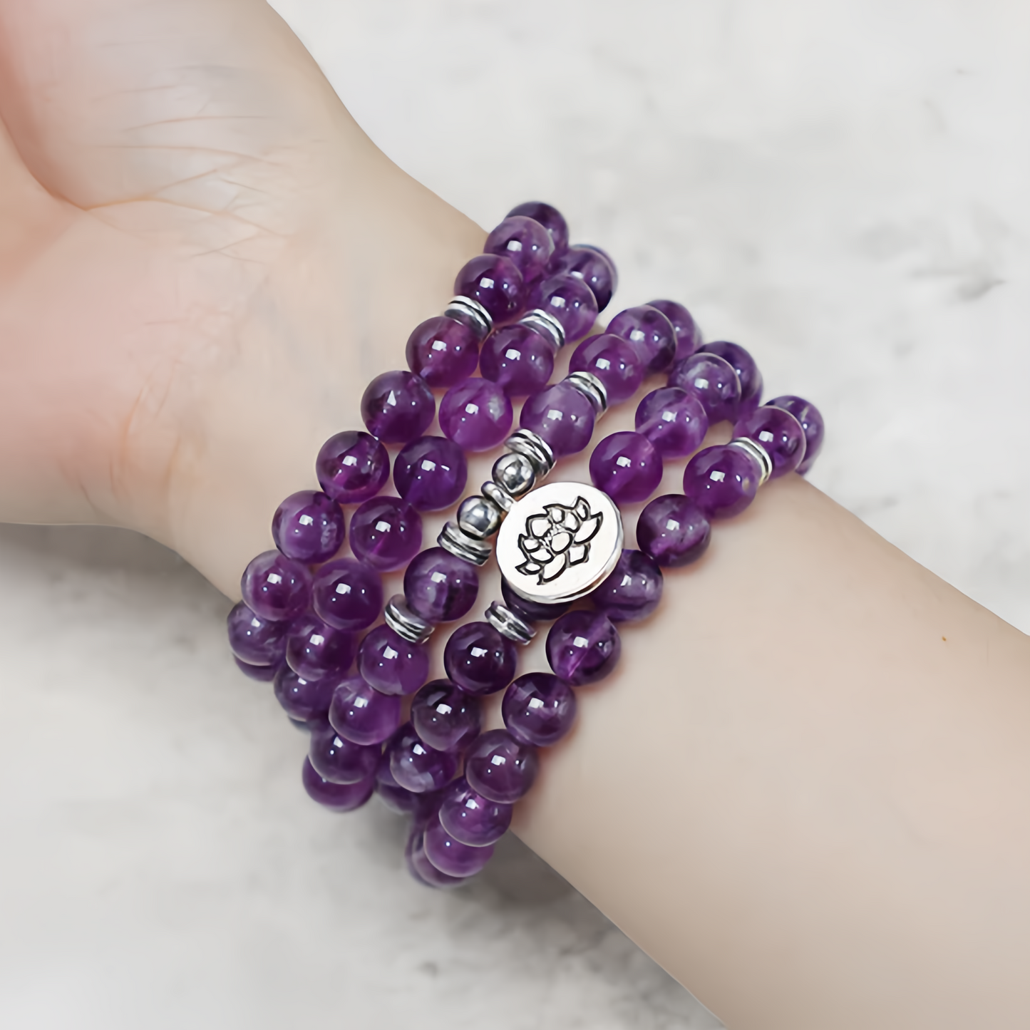 Healing Energy Jewelry: 108 Natural Amethyst Purification Mala Bracelet