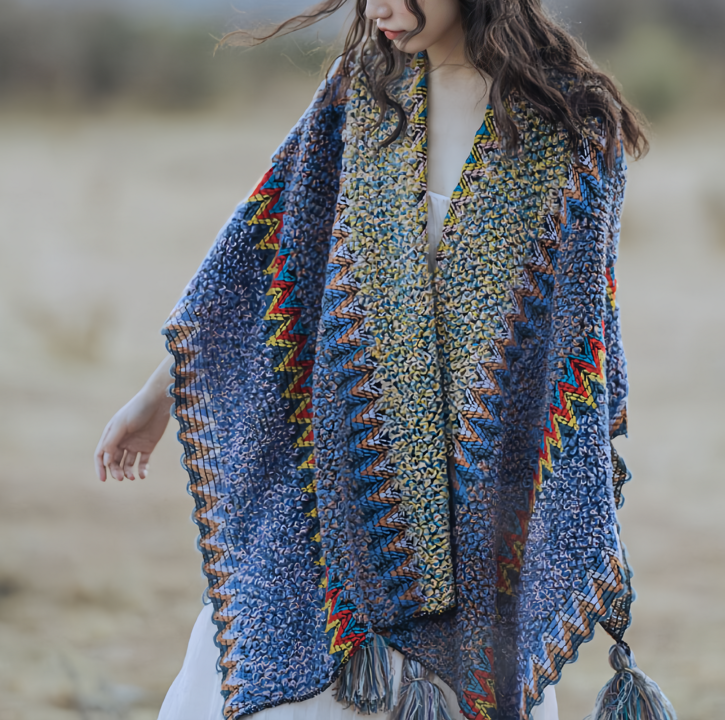Tibetan Shawl Knitting Warm Cloak Tibetan Tassel Scarf