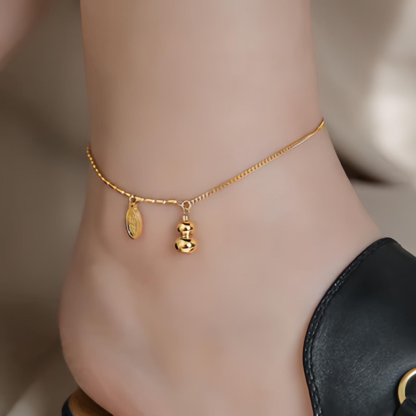 18K Gold Lucky Gourd Bracelet Anklet - Adjustable Style Fortune Jewelry