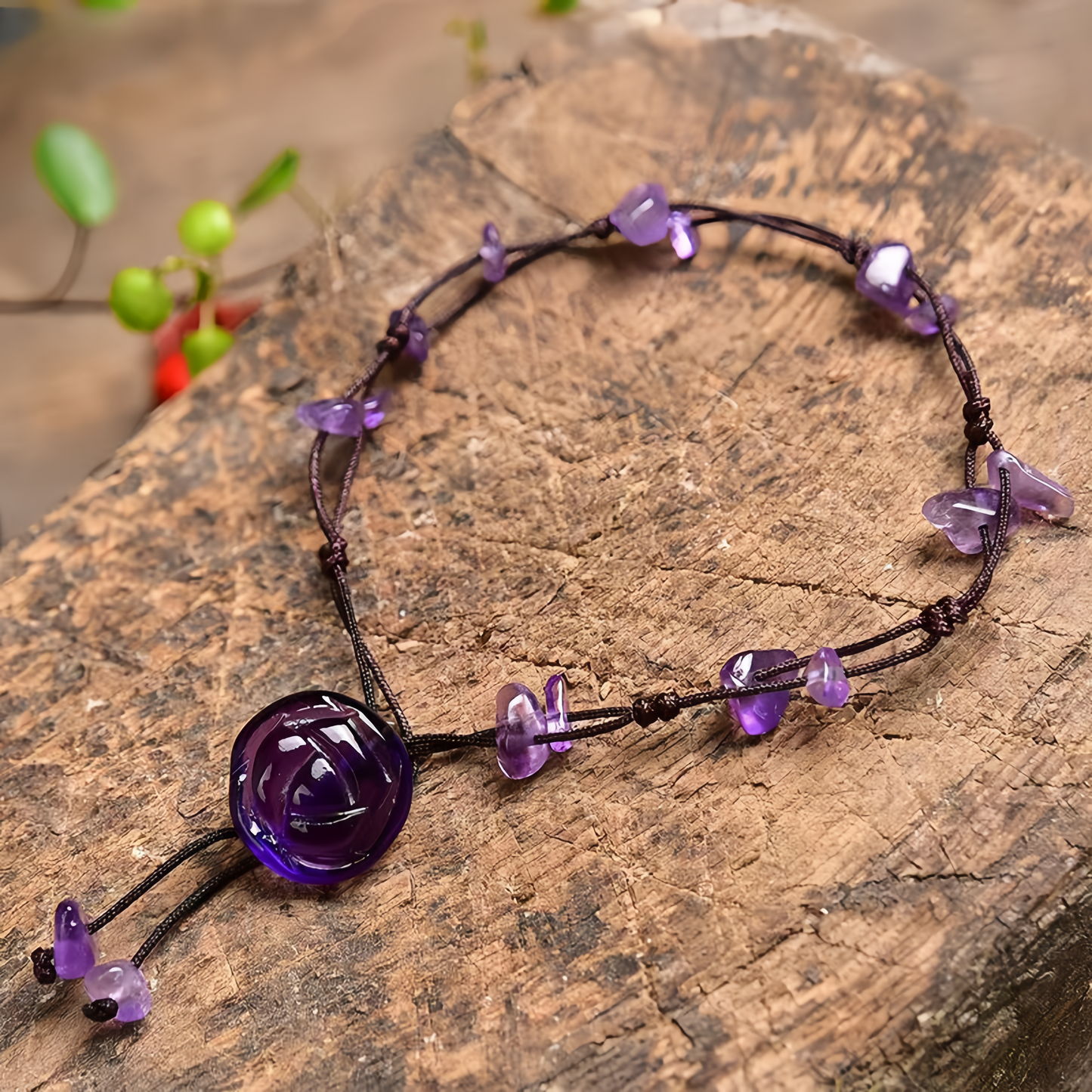 Amethyst Pink Crystal Green Aventurine Rose Inner Peace Healing Anklet