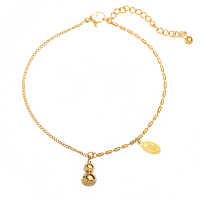 18K Gold Lucky Gourd Bracelet Anklet - Adjustable Style Fortune Jewelry