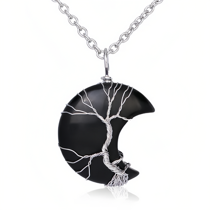 Bijoux d'énergie de guérison : collier pendentif d'énergie de guérison en cristal de quartz naturel arbre de vie de lune