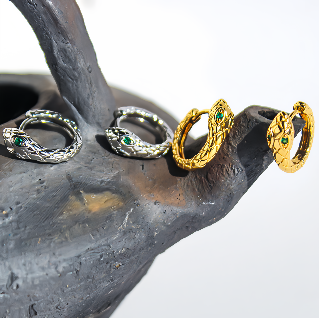 Zodiac Green Zircon Snake Eye Earrings - Adjustable Snake Earrings, Unique Statement Jewelry