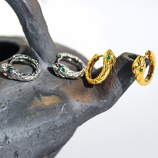 Zodiac Green Zircon Snake Eye Earrings - Adjustable Snake Earrings, Unique Statement Jewelry