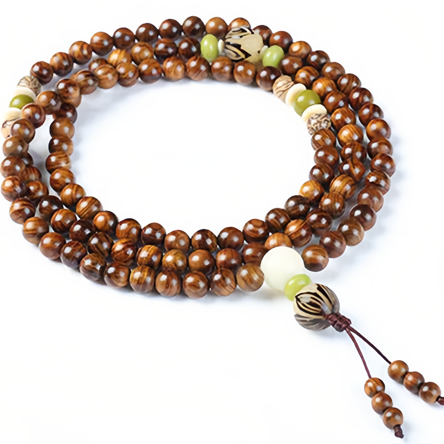 Buddhist Rosewood Mala Protection Bracelet - 108 Natural Wood Meditation Beads for Stress Relief & Spiritual Balance