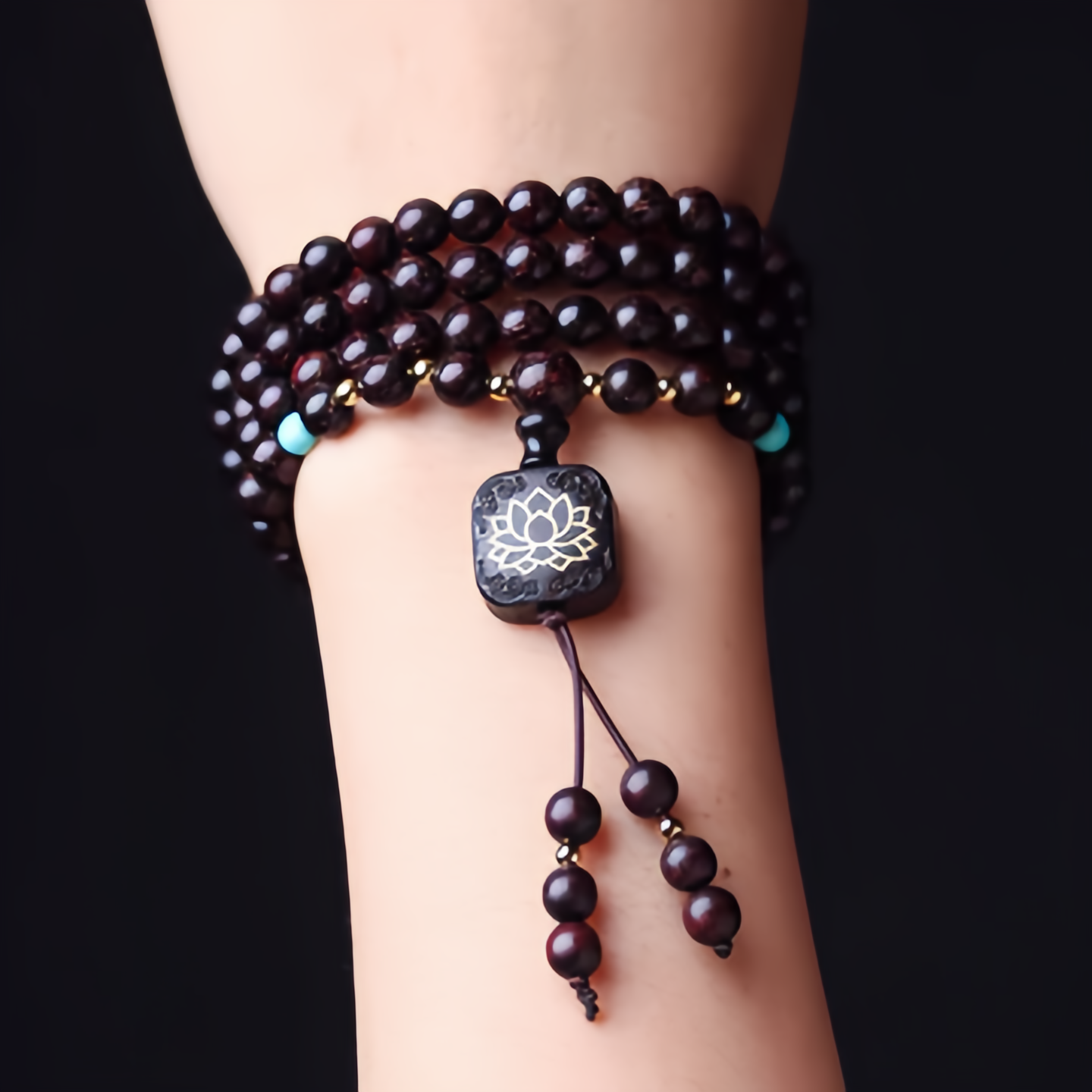 108 Mala Beads Tibetan Small Leaf Red Sandalwood Lotus Balance Bracelet