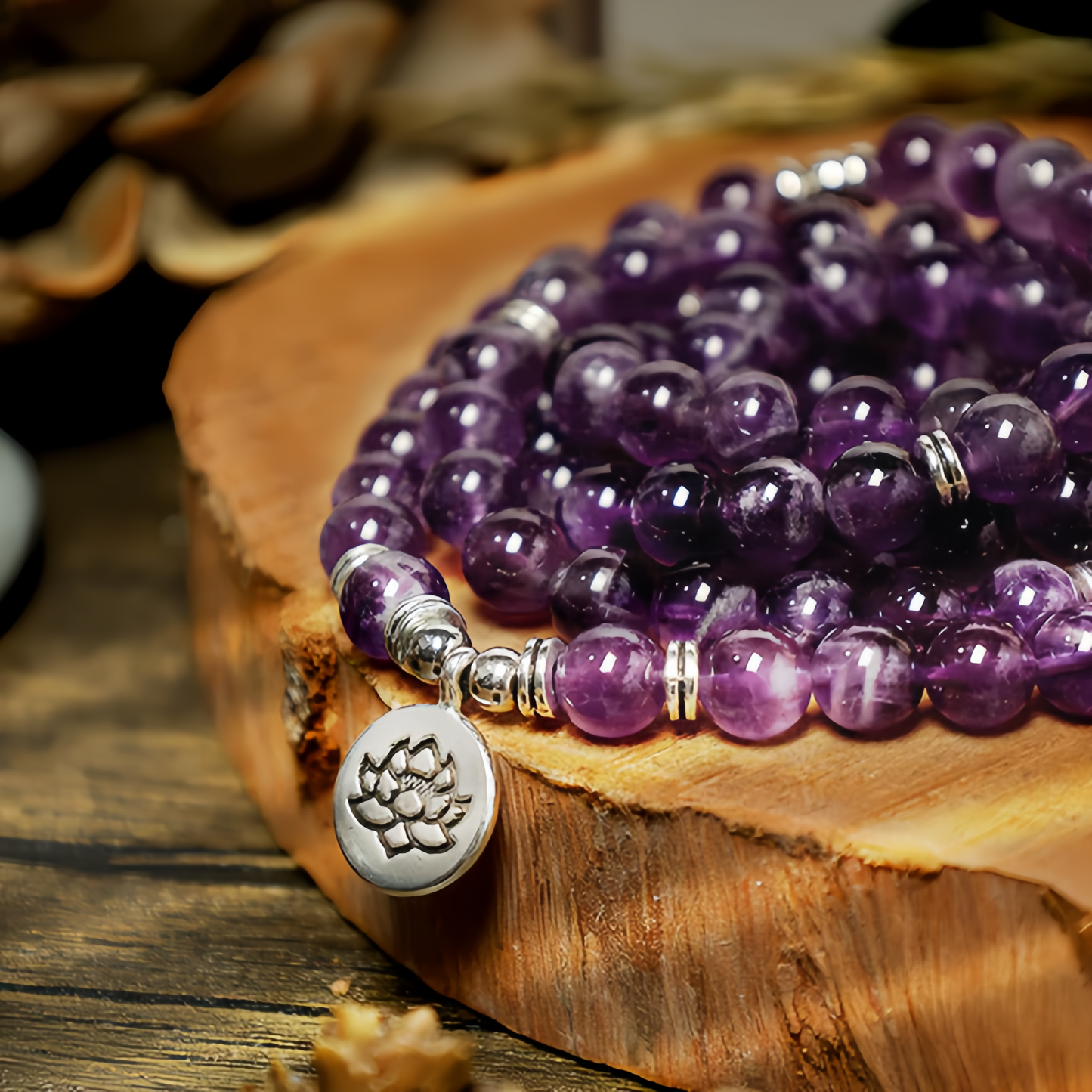 Healing Energy Jewelry: 108 Natural Amethyst Purification Mala Bracelet