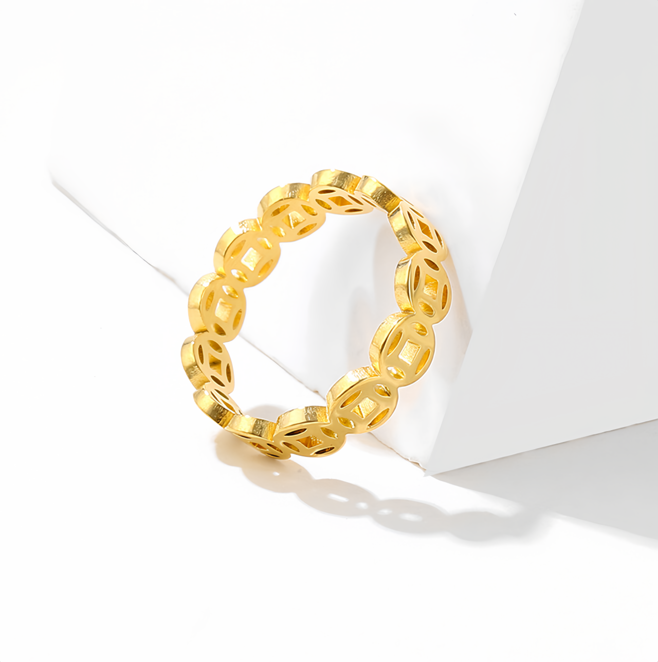 Vintage 18K Gold Plated Lucky Money Coin Ring for  Men & Women - Adjustable Stackable Fortune Attraction Jewelry