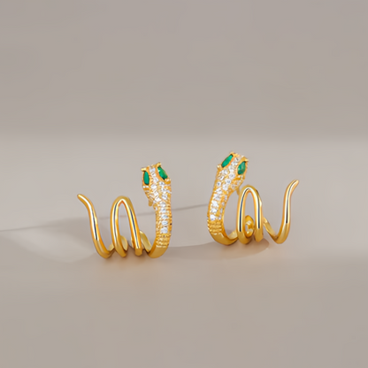 2025 Zodiac Snake Earrings with Emerald Green Eyes - 925 Sterling Silver Serpent Jewelry