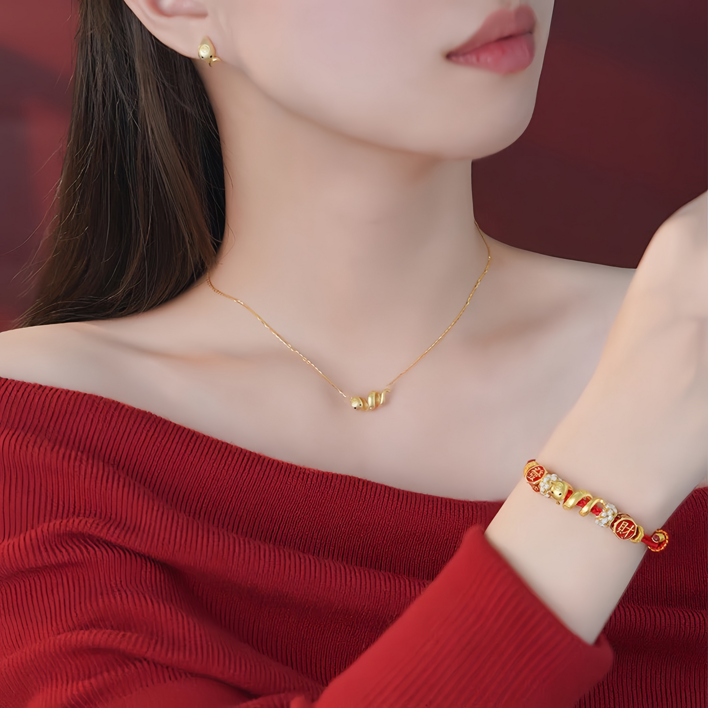 925 Sterling Silver Year Of The Snake Golden Snake Luck  Prosperous Bracelet Necklace Pendant