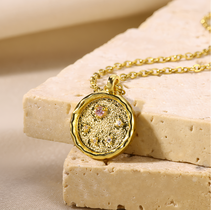 14K Gold Plated Zodiac Star Map Pendant Necklace for All Zodiac Signs – Love Jewelry Gift for Couples