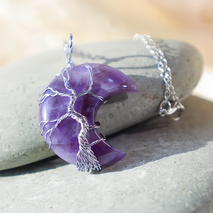 Bijoux d'énergie de guérison : collier pendentif d'énergie de guérison en cristal de quartz naturel arbre de vie de lune