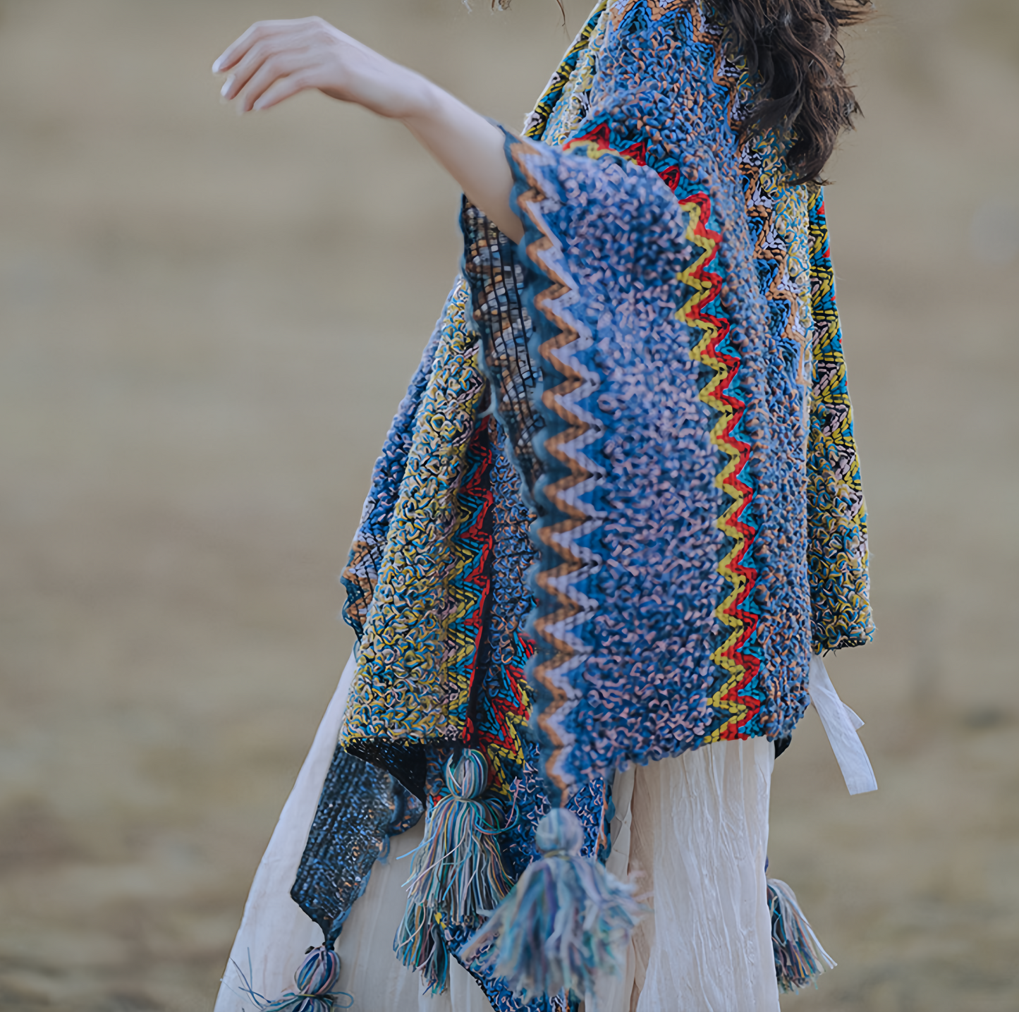 Tibetan Shawl Knitting Warm Cloak Tibetan Tassel Scarf
