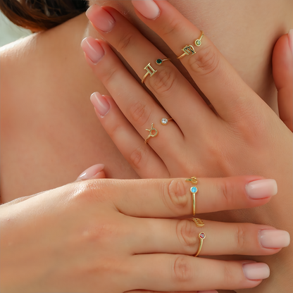 Zodiac Birthstone Titanium Steel Ring with Rune Symbols - Adjustable Open  Zircon Astrology Jewelry