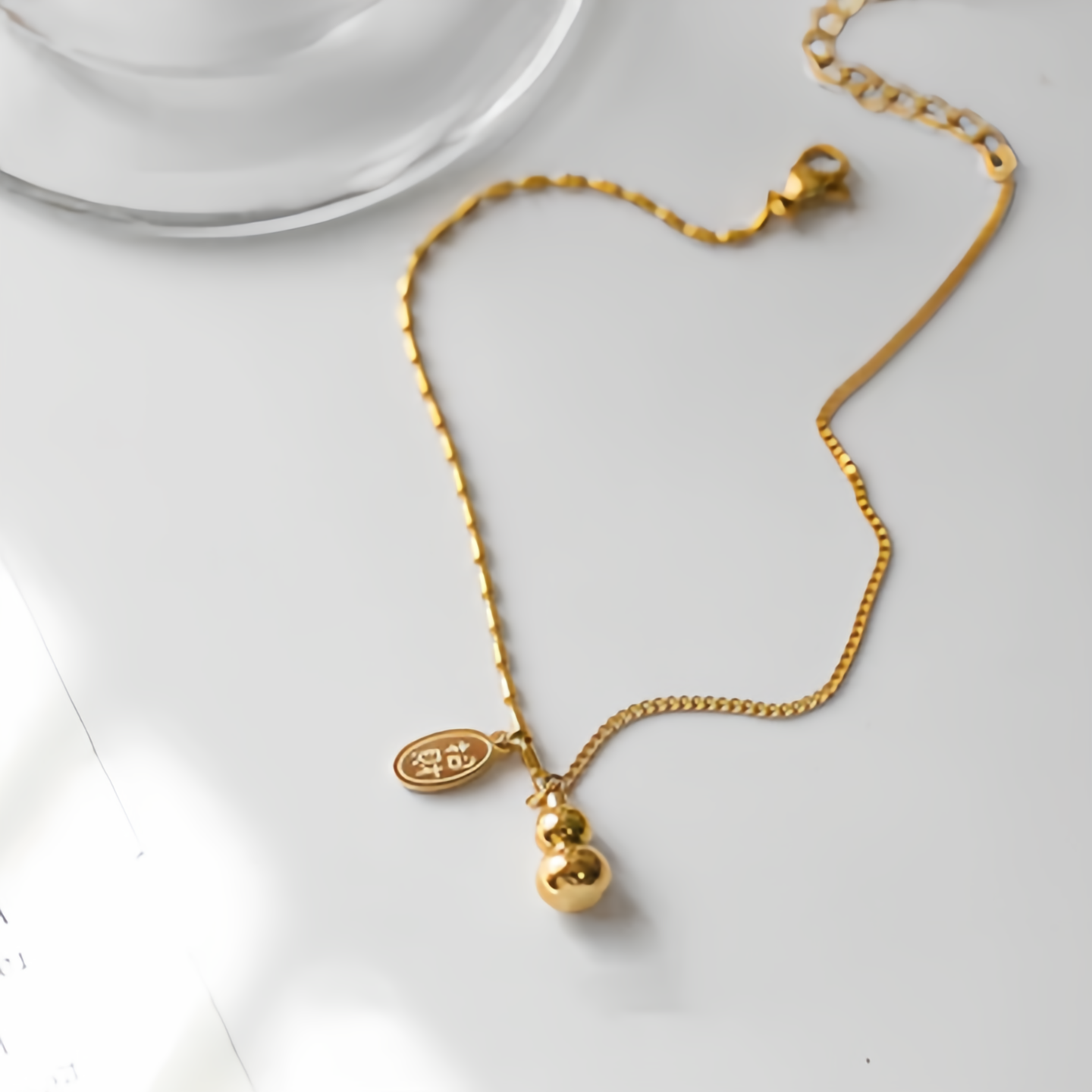 18K Gold Lucky Gourd Bracelet Anklet - Adjustable Style Fortune Jewelry