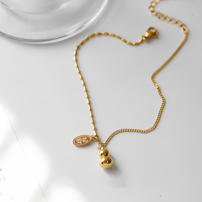 18K Gold Lucky Gourd Bracelet Anklet - Adjustable Style Fortune Jewelry