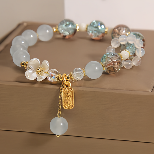Natural Blue Crystal Amethyst Chalcedony Flower Healing Bracelet
