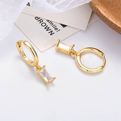 Multicolor Cubic Zirconia Rectangle Earrings - 925 Silver Hypoallergenic Minimalist Elegant Jewelry for Women