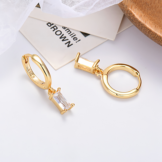 Multicolor Cubic Zirconia Rectangle Earrings - 925 Silver Hypoallergenic Minimalist Elegant Jewelry for Women