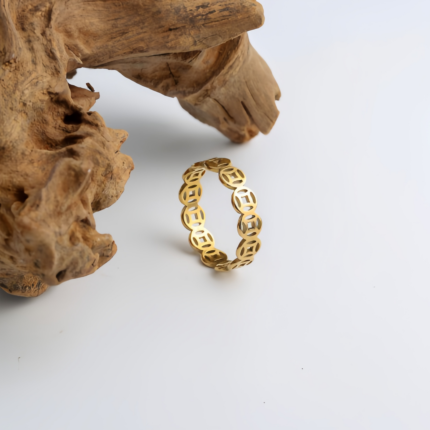 Vintage 18K Gold Plated Lucky Money Coin Ring for  Men & Women - Adjustable Stackable Fortune Attraction Jewelry
