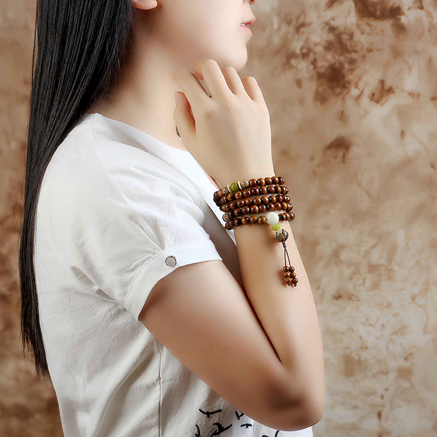 Buddhist Rosewood Mala Protection Bracelet - 108 Natural Wood Meditation Beads for Stress Relief & Spiritual Balance