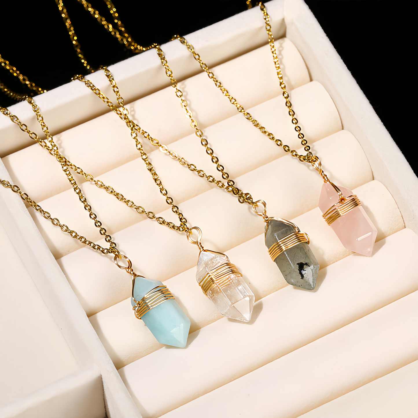 Natural Healing Energy | Moonstone Double Pointed Hexagon Pendant Necklace
