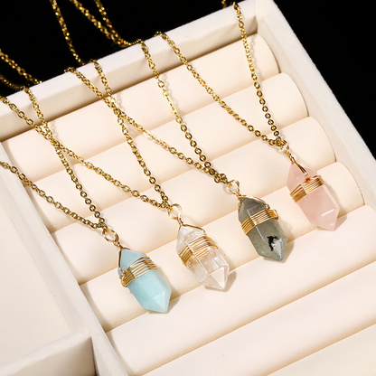 Natural Healing Energy | Moonstone Double Pointed Hexagon Pendant Necklace