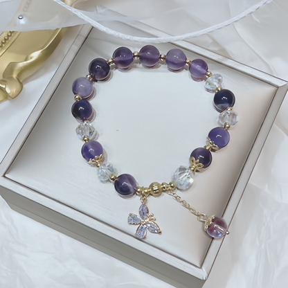 Natural Amethyst Crystal Spiritual Butterfly Charm Bracelet
