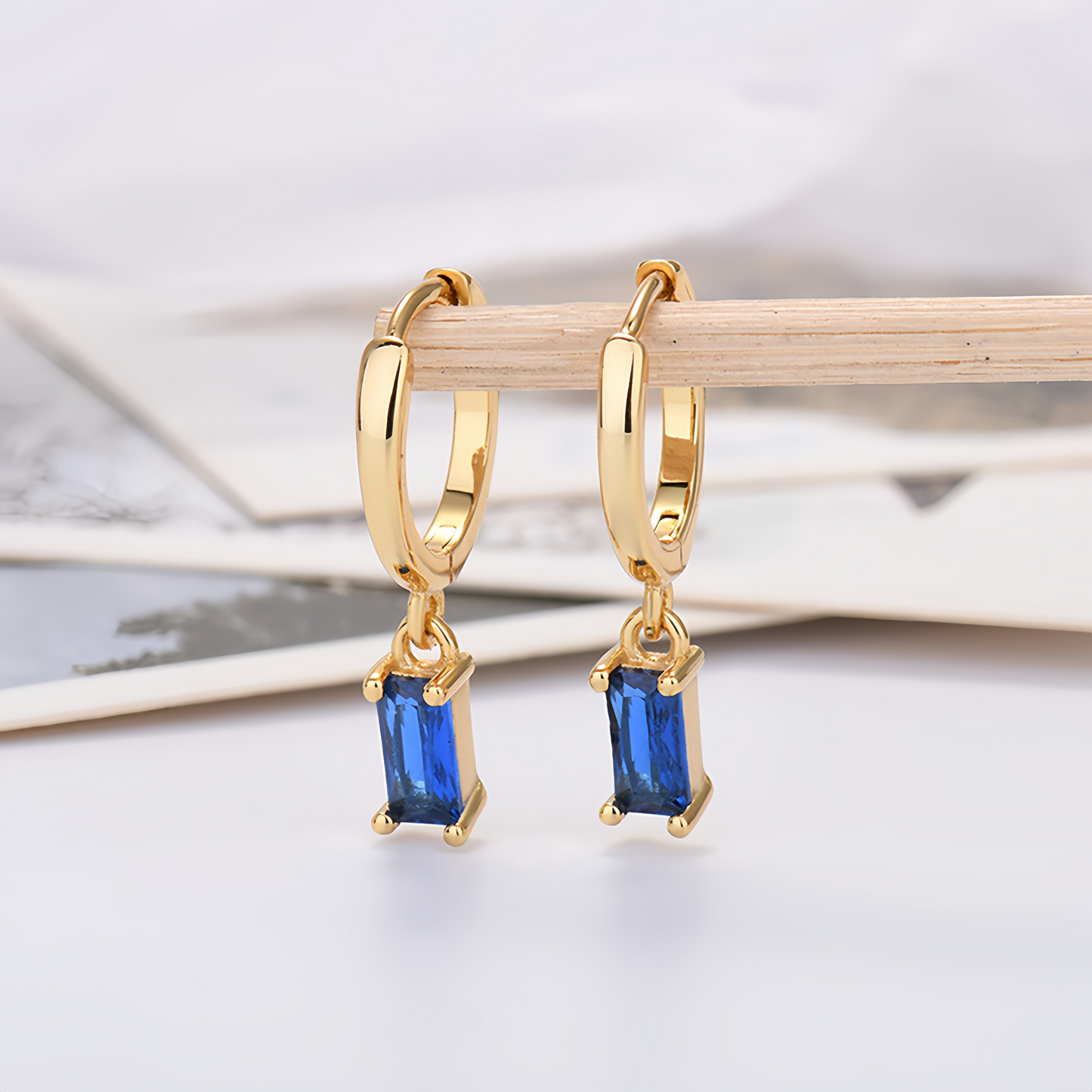 Multicolor Cubic Zirconia Rectangle Earrings - 925 Silver Hypoallergenic Minimalist Elegant Jewelry for Women