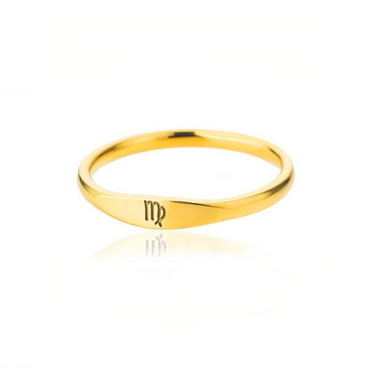14K Gold Plated Stainless Steel Zodiac Ring - Perfect Golden Astrology Jewelry Gift for Star Lovers