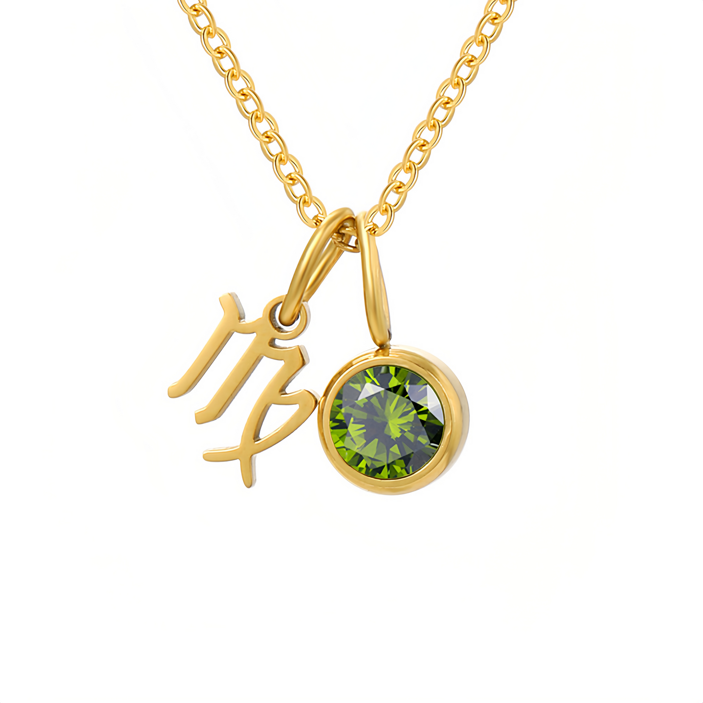 14K Gold Vermeil Zodiac Colorful Crystal Birthstone Protector Pendant Necklace