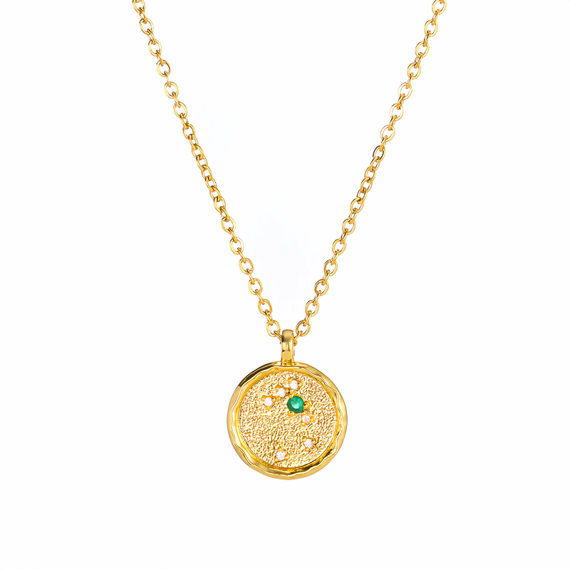 14K Gold Plated Zodiac Star Map Pendant Necklace for All Zodiac Signs – Love Jewelry Gift for Couples