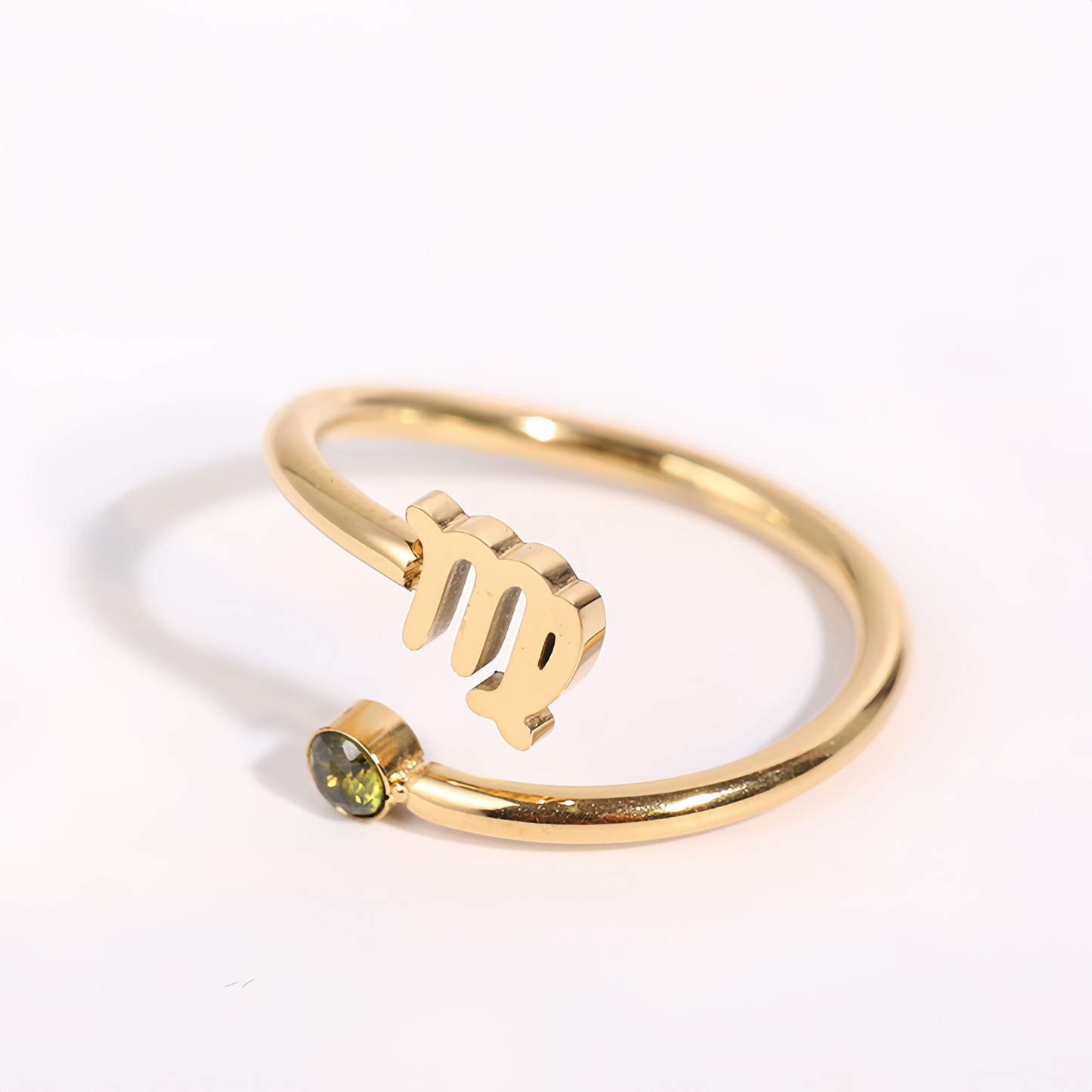 Zodiac Birthstone Titanium Steel Ring with Rune Symbols - Adjustable Open  Zircon Astrology Jewelry