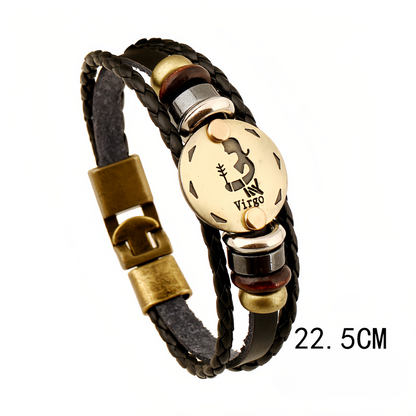12 Zodiac Signs Handmade Leather Couple Bracelet with Hematite Totem Stone - Mystical Love Jewelry for 2025
