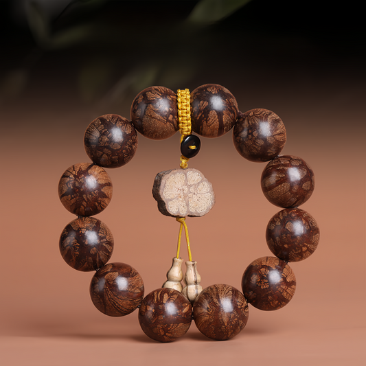 Handmade Plum Blossom Buddhist Beads with Dragon Beard Totem Pendant | Natural Healing Jewelry Trending in 2025