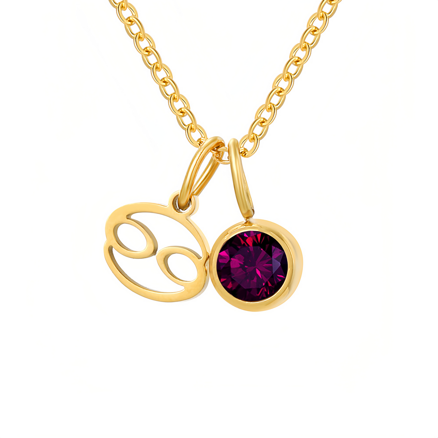 14K Gold Vermeil Zodiac Colorful Crystal Birthstone Protector Pendant Necklace