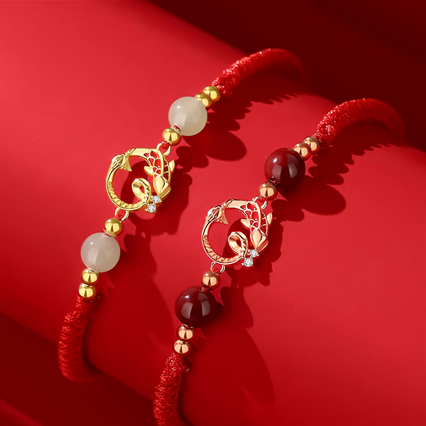 925 Sterling Silver Hetian Jade Cinnabar Koi Fish Year Of  The Snake Protection Braided Bracelet