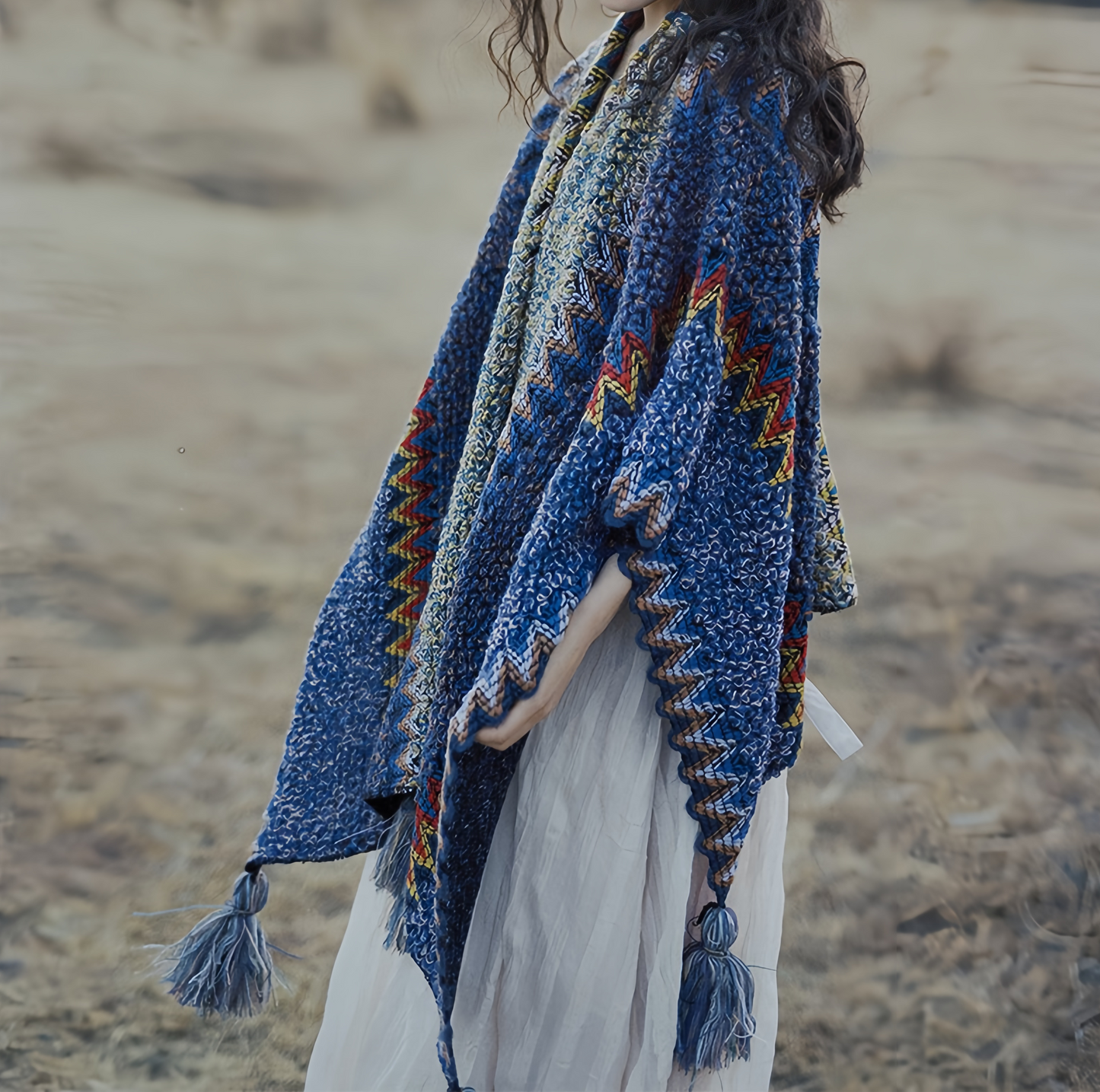 Tibetan Shawl Knitting Warm Cloak Tibetan Tassel Scarf