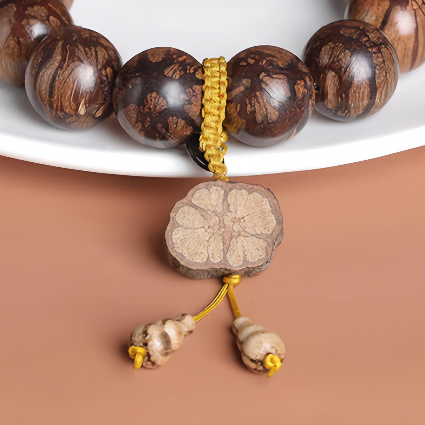 Handmade Plum Blossom Buddhist Beads with Dragon Beard Totem Pendant | Natural Healing Jewelry Trending in 2025