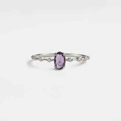 925 Sterling Silver Natural Amethyst Oval Ring | Fashion-Forward Stacking Jewelry for Friends