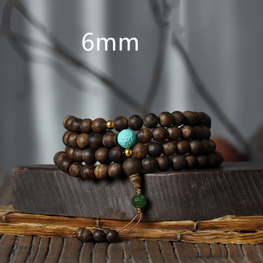 108 Mala Beads Nha Trang Agarwood Turquoise Prayer Meditation Bracelet Mala