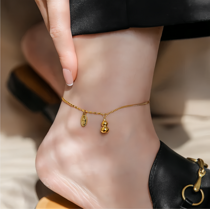 18K Gold Lucky Gourd Bracelet Anklet - Adjustable Style Fortune Jewelry