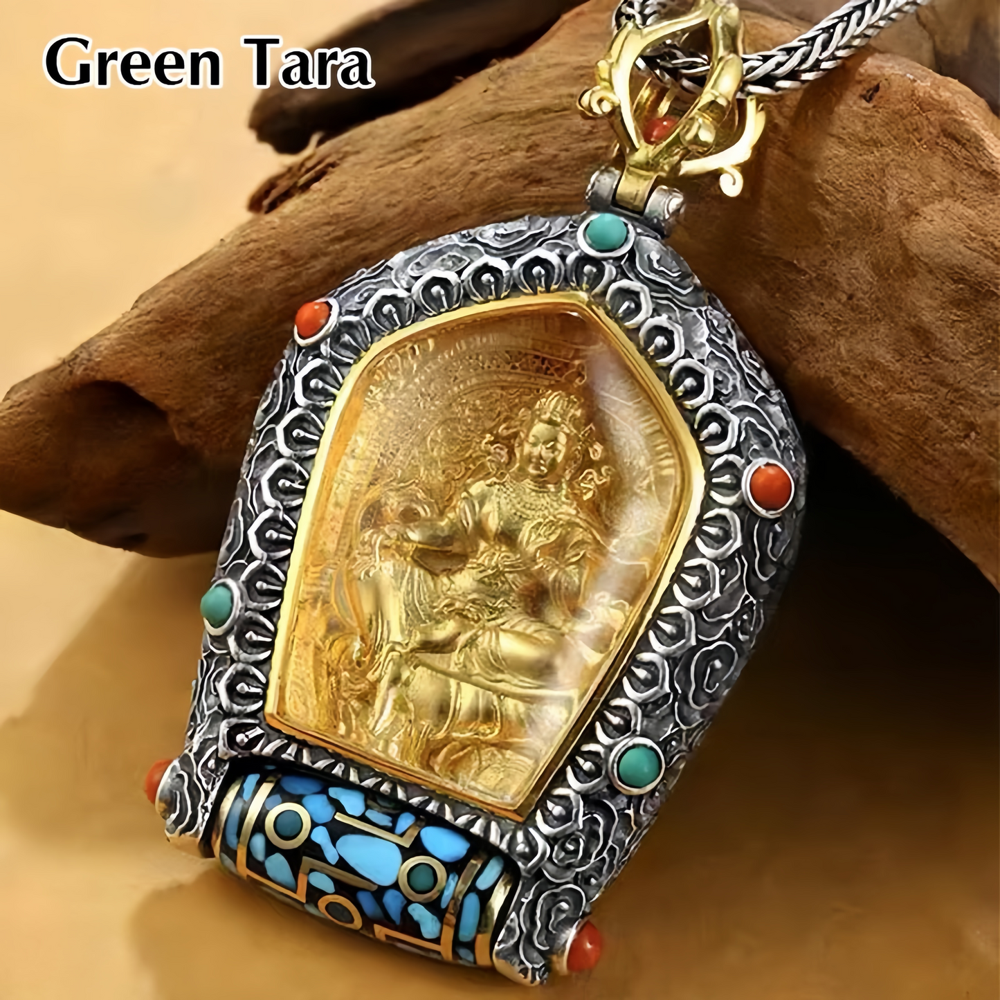 Tibet Chinese Zodiac Natal Buddha Thangka  Prosperity Rotatable Dzi Bead Necklace Pendant