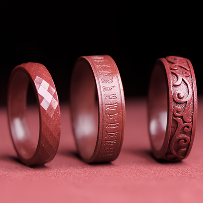Anello di cinabro fatto a mano con Om Mani Padme Hum, sei sillabe, parole vere, motivo nuvola, simbolo buddista, per uomo e donna.