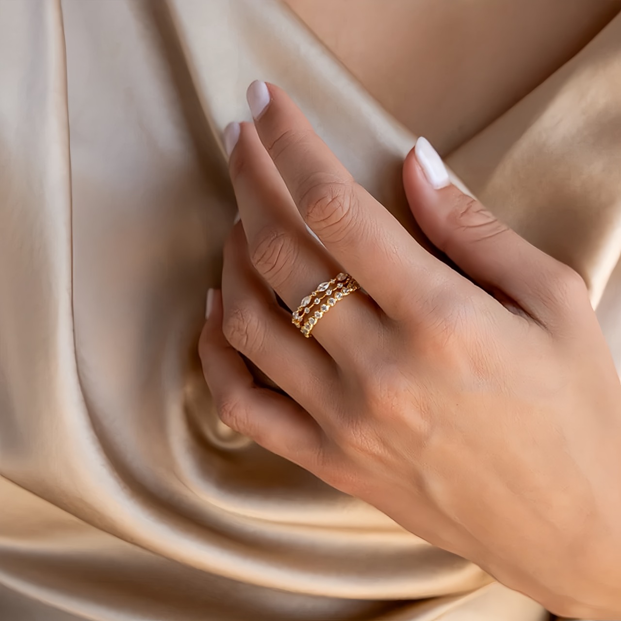 Anello con diamanti impilabili | Set di 3 anelli con pietre preziose | Gioielli in cristallo | Regalo di compleanno per la fidanzata