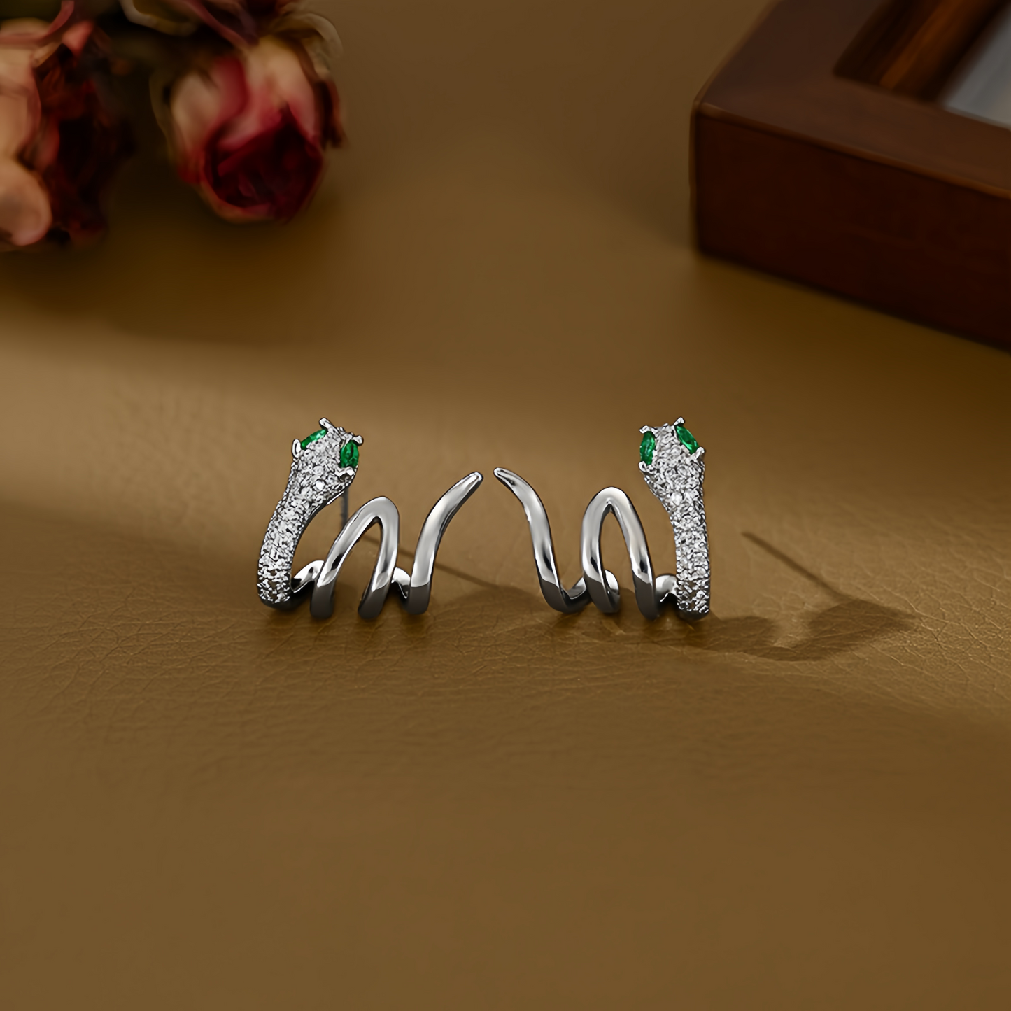 2025 Zodiac Snake Earrings with Emerald Green Eyes - 925 Sterling Silver Serpent Jewelry
