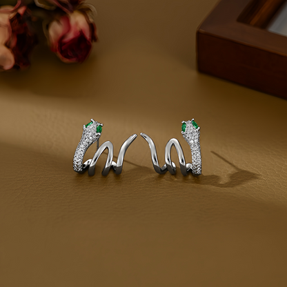 2025 Zodiac Snake Earrings with Emerald Green Eyes - 925 Sterling Silver Serpent Jewelry