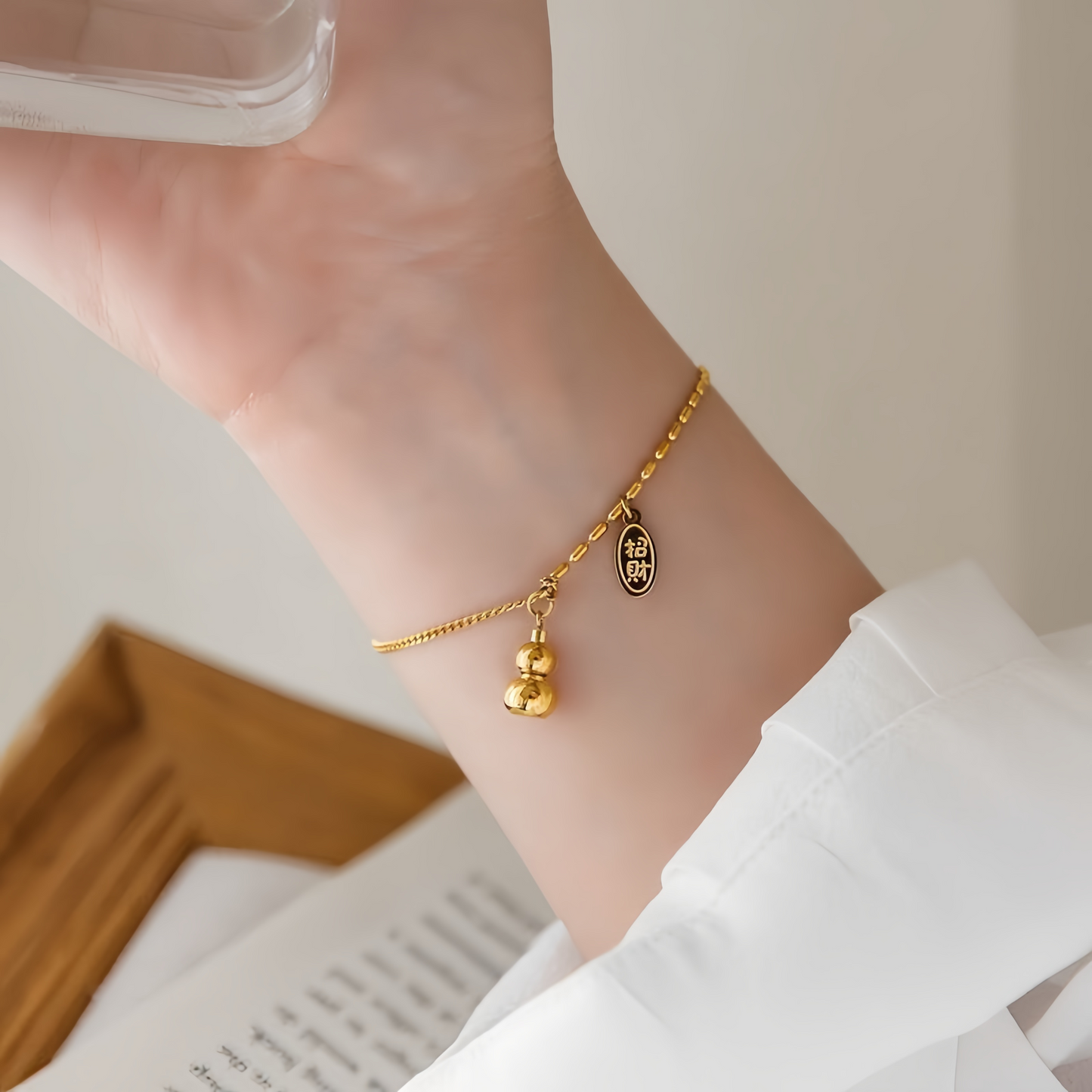 18K Gold Lucky Gourd Bracelet Anklet - Adjustable Style Fortune Jewelry