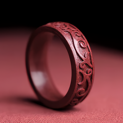 Anello di cinabro fatto a mano con Om Mani Padme Hum, sei sillabe, parole vere, motivo nuvola, simbolo buddista, per uomo e donna.