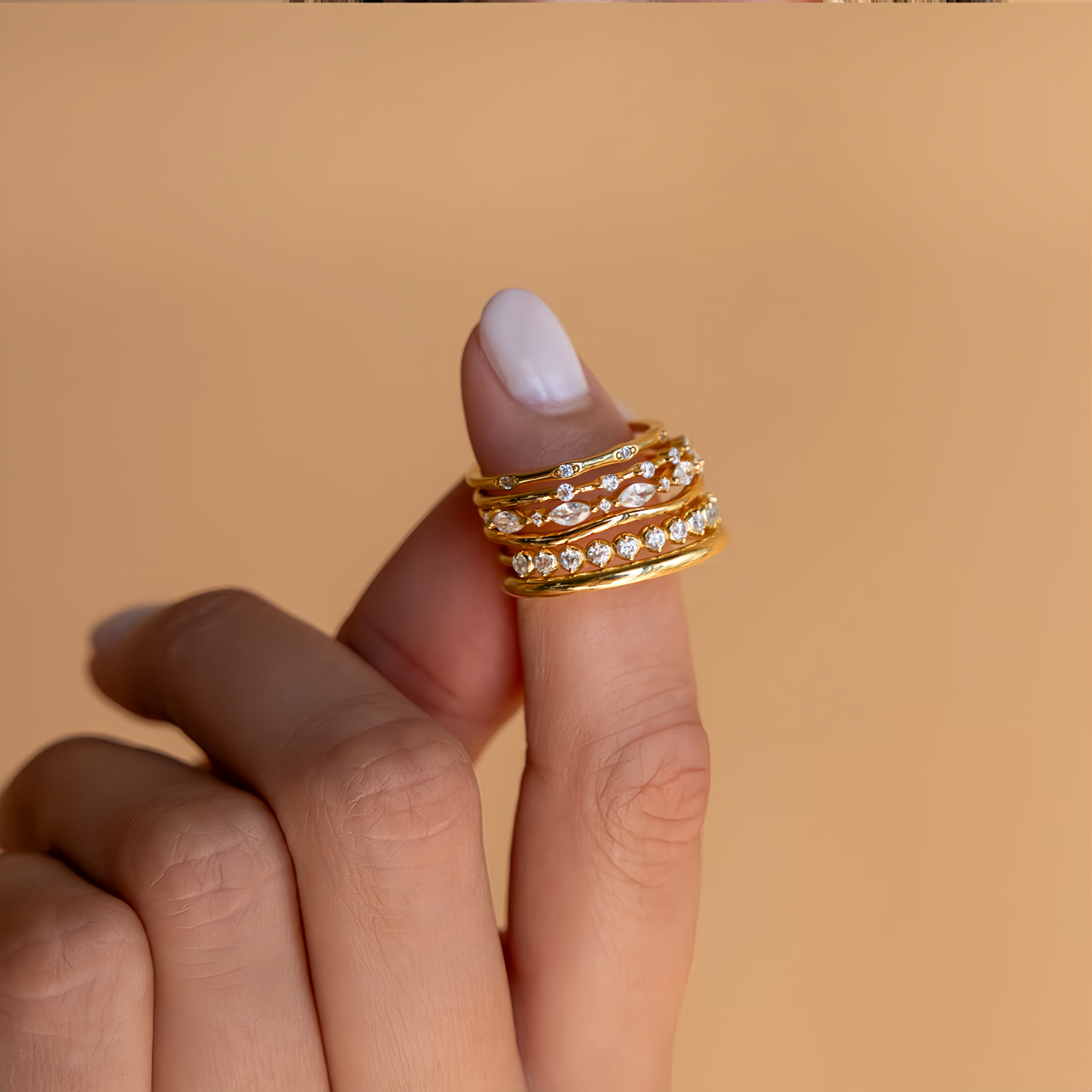 Anello con diamanti impilabili | Set di 3 anelli con pietre preziose | Gioielli in cristallo | Regalo di compleanno per la fidanzata